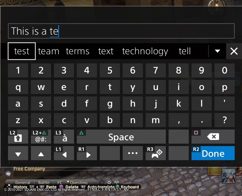 Chat PS4 Virtual Keyboard