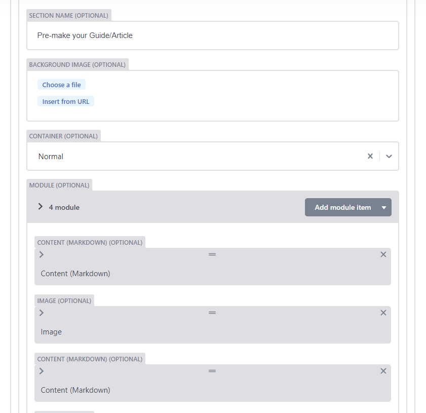 Section with multiple modules