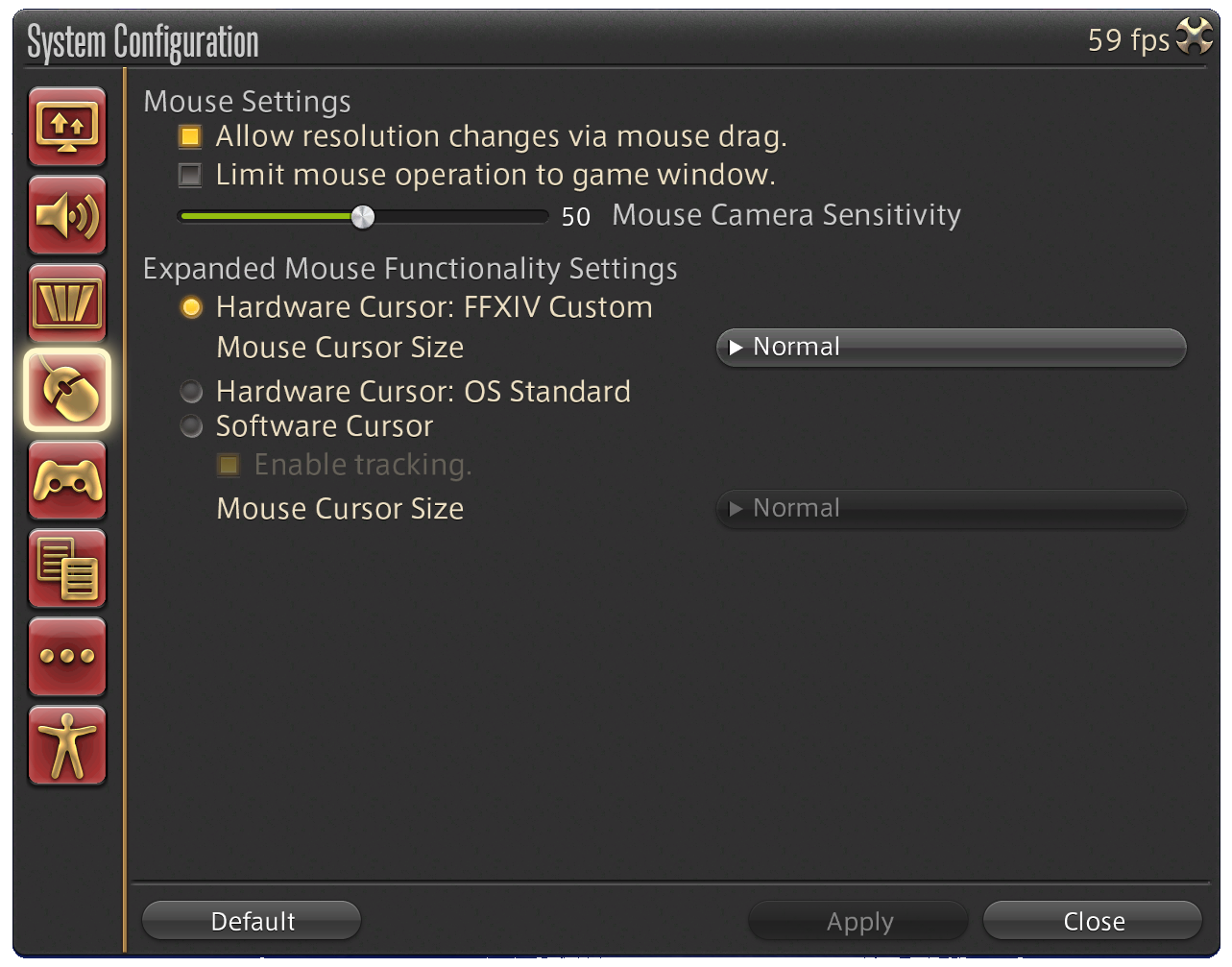 System Configuration - PC - Mouse Settings